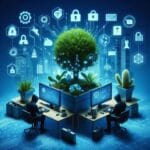 A Practical Guide to Improving Your Company's Digital Security Illustration of a digital shield protected by a padlock representing the company's digital security