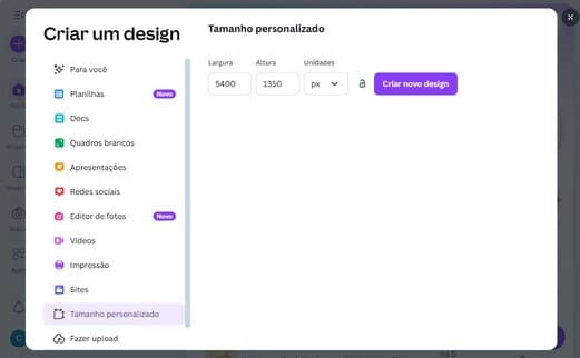 imagem de como criar um novo arquivo no canva.